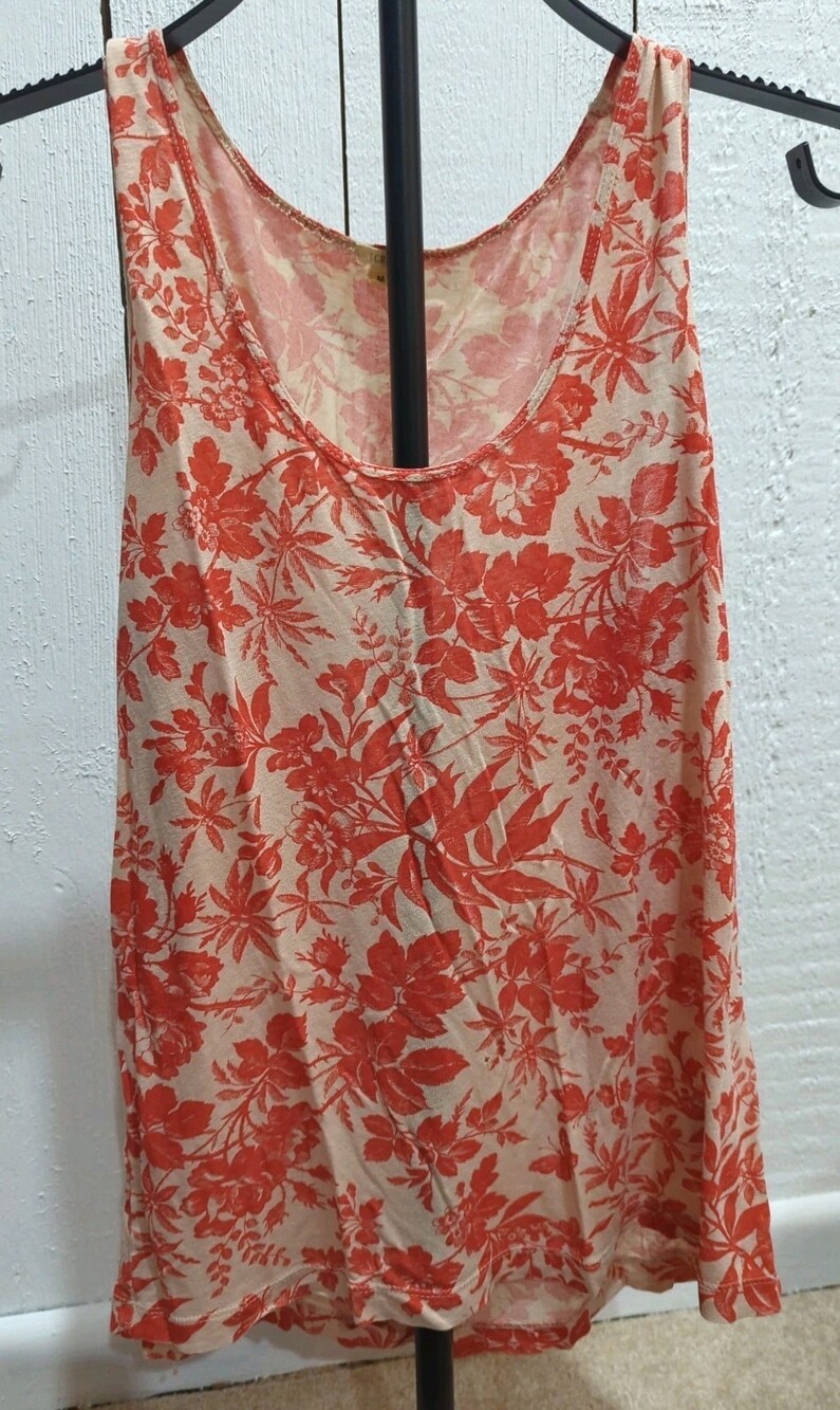 J. Crew Cream And Orange Sleeveless Floral Tank Size M